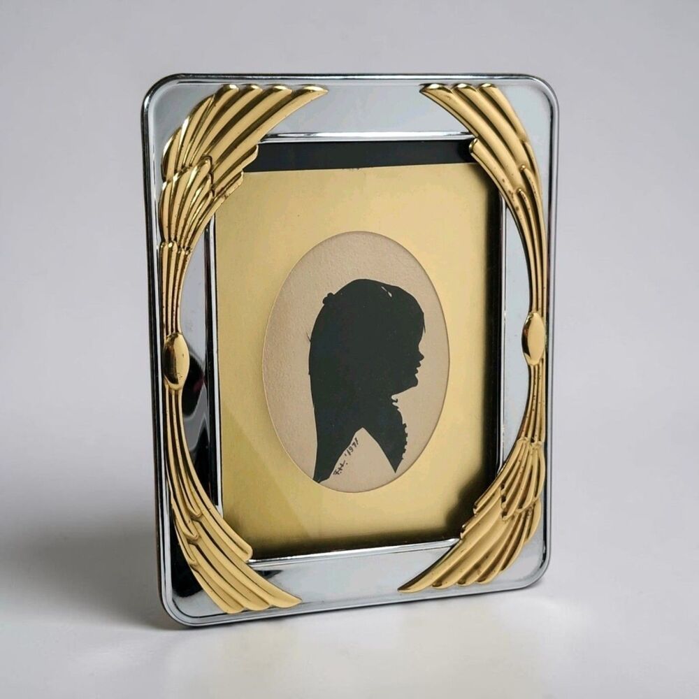 Vintage Art Deco Hollywood Regency Silver Gold Picture Frame 5x7 Postmodern 1980